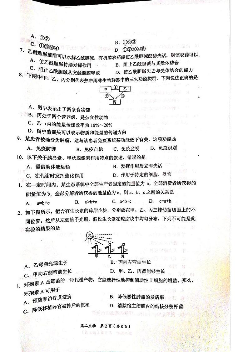 辽宁省葫芦岛市2020-2021学年高二上学期期末考试生物试题(图片版)第2页