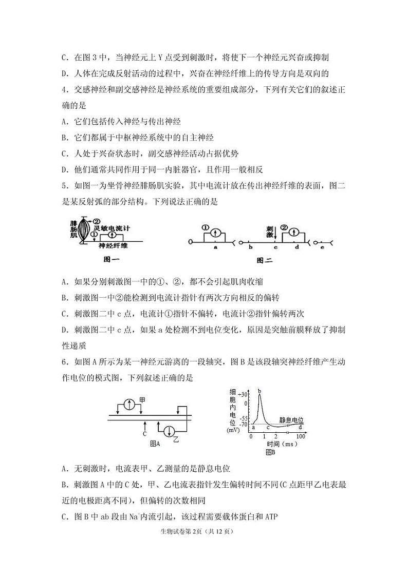 山东省泰安市新泰第一中学东校2020-2021学年高二上学期期中考试生物试题(可编辑PDF版)第2页