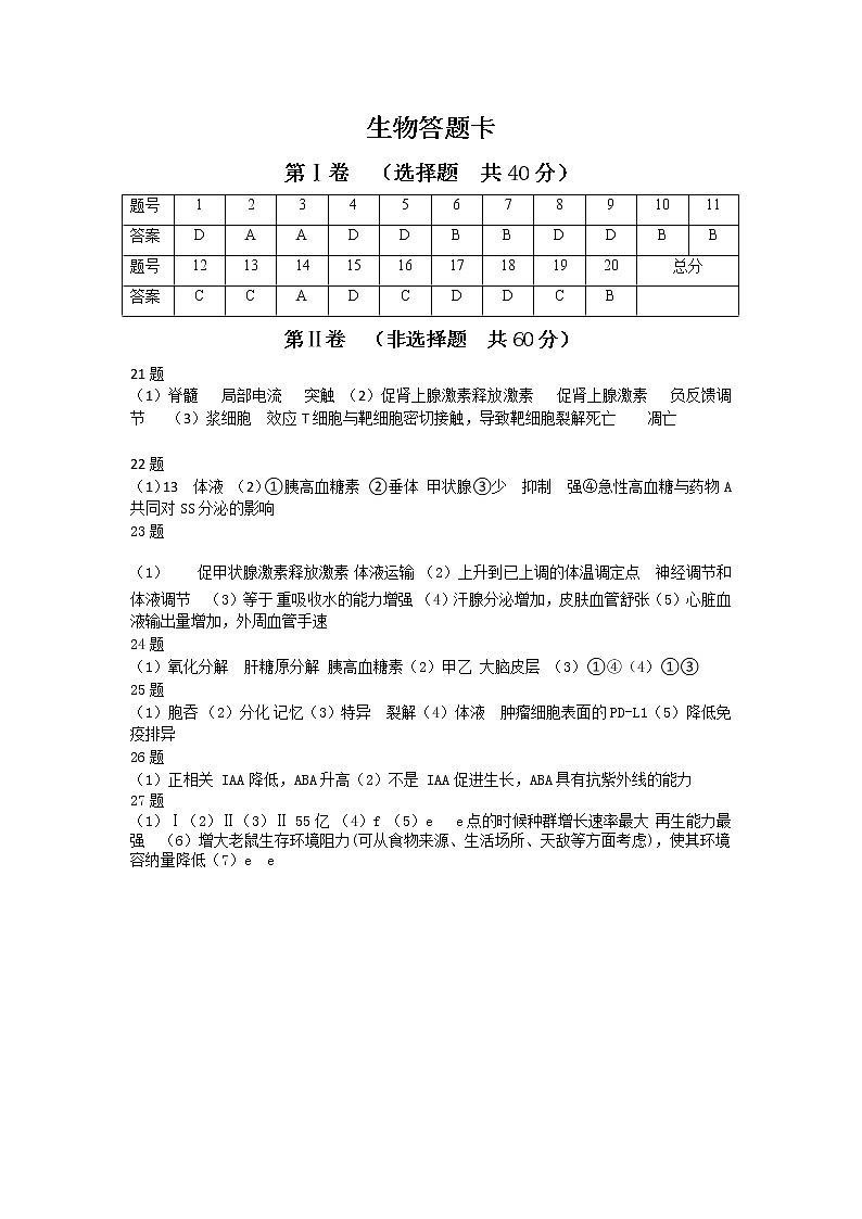 北京市新学道临川学校2020-2021学年高二上学期期中考试生物答案第1页