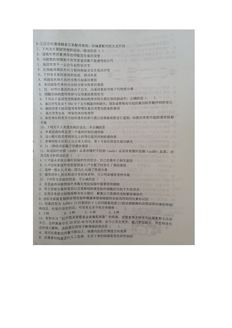 2020靖远县四中高二下学期期中考试生物(实验班)试题扫描版含答案第2页