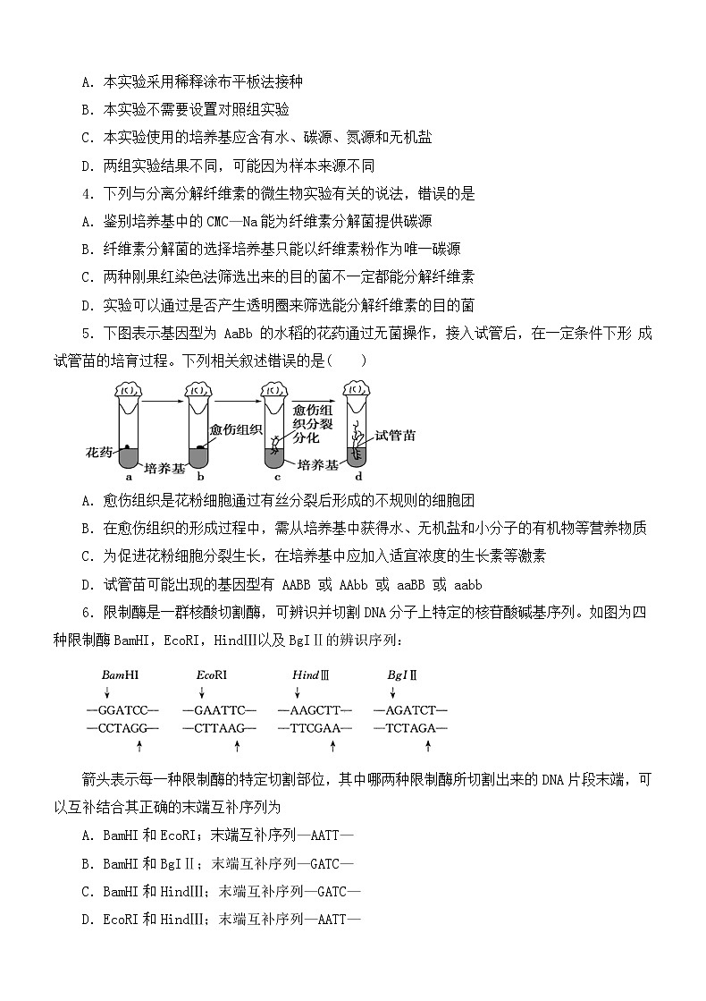 2020平邑县一中高二下学期期中考试生物试题含答案02