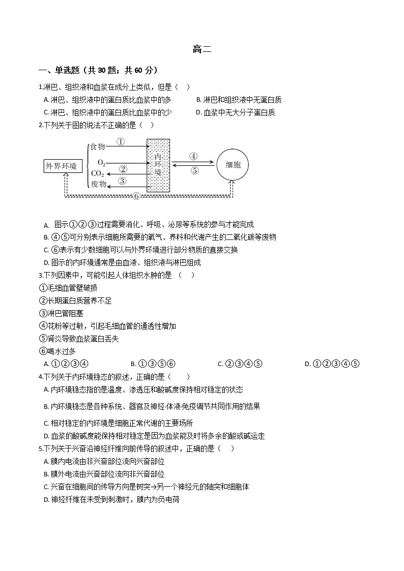 2020渭南大荔县高二上学期期末生物试题含答案第1页