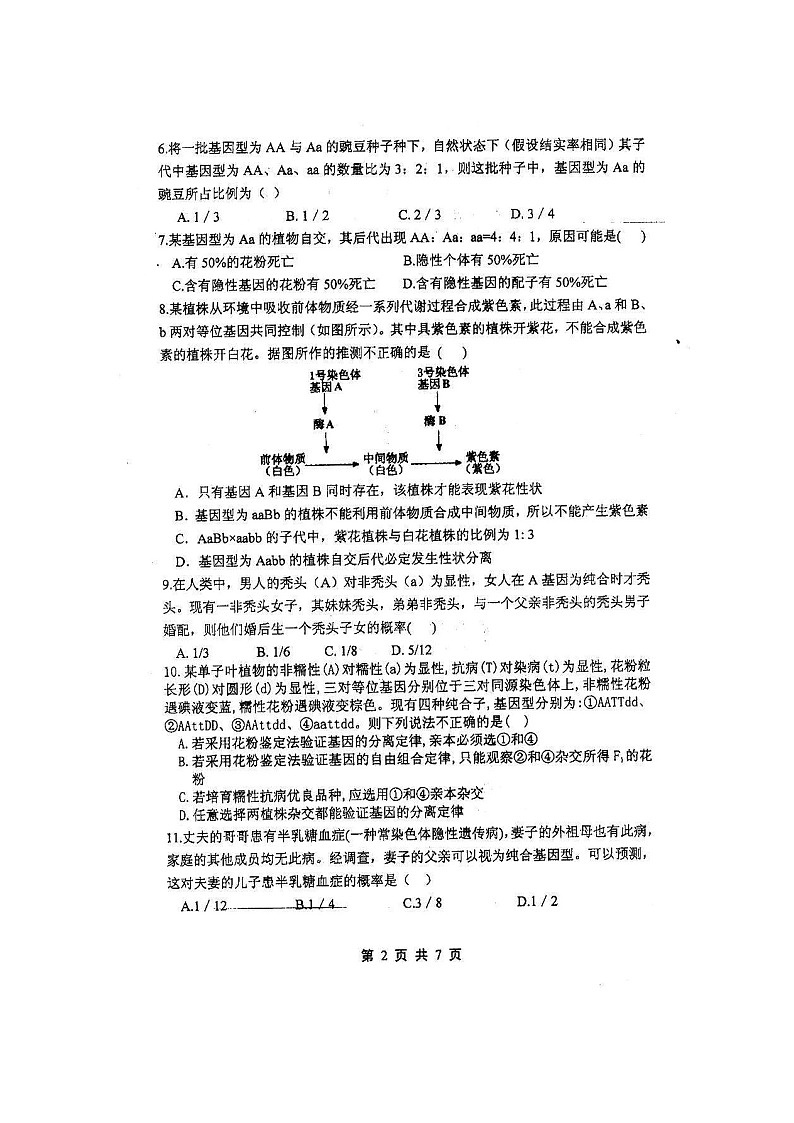 2021四川省仁寿一中北校区高一4月月考生物试题扫描版含答案第2页