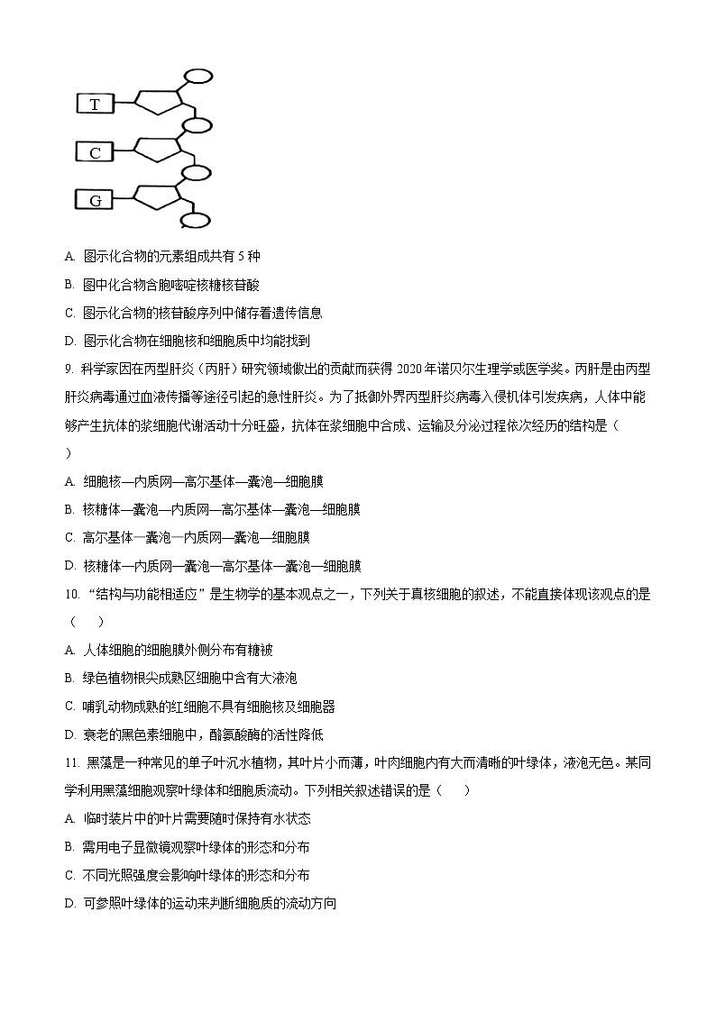 2021青島高一上學(xué)期選科測(cè)試生物試題含答案第3頁(yè)