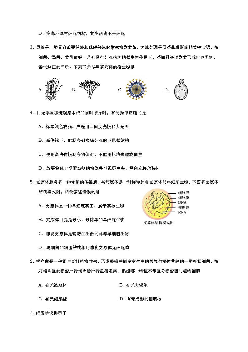 2021青島膠州高一上學(xué)期期中考試生物試題含答案第2頁