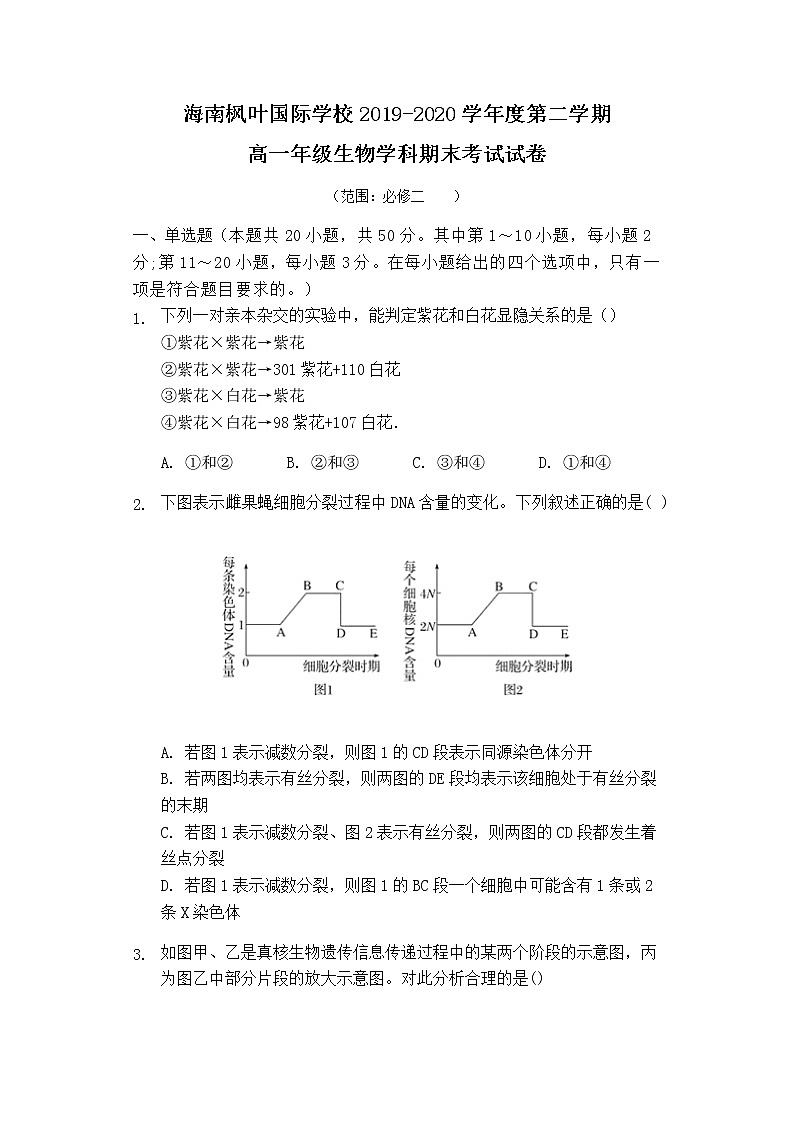 2020海南省海南枫叶国际学校高一下学期期末考试生物试题含答案第1页