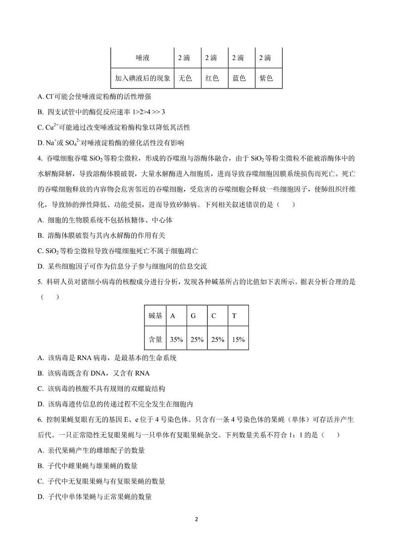 2023届山东省齐鲁名校大联考高三上学期第一次学业质量联合检测 生物(PDF版)第2页
