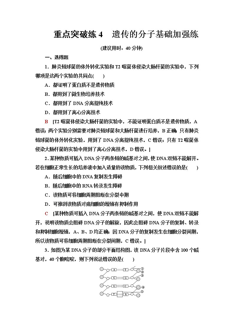 浙科版高中生物必修2遗传与进化重点突破练4遗传的分子基础加强练含答案第1页