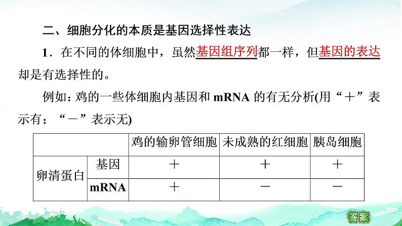 苏教版高中生物必修2第2章第3节第2课时中心法则、细胞分化及表观遗传课件第8页