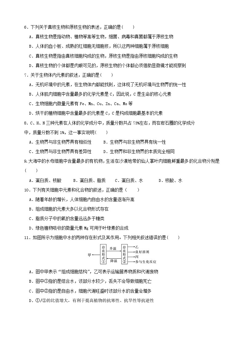 2023泸州龙马高中高一上学期第一次月考生物试题无答案第2页