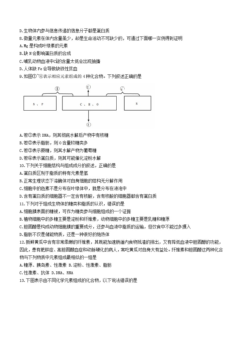 2022张掖某重点校高一上学期期中生物试题含答案第2页