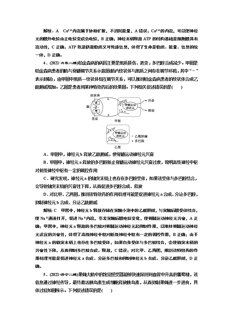 【最新版】23届高考生物二轮复习之专题跟踪检测(八) 神经调节和体液调节第2页