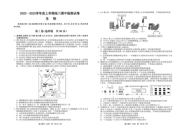 甘肃省张掖市某重点校2022-2023学年高三上学期期中检测生物试题第1页