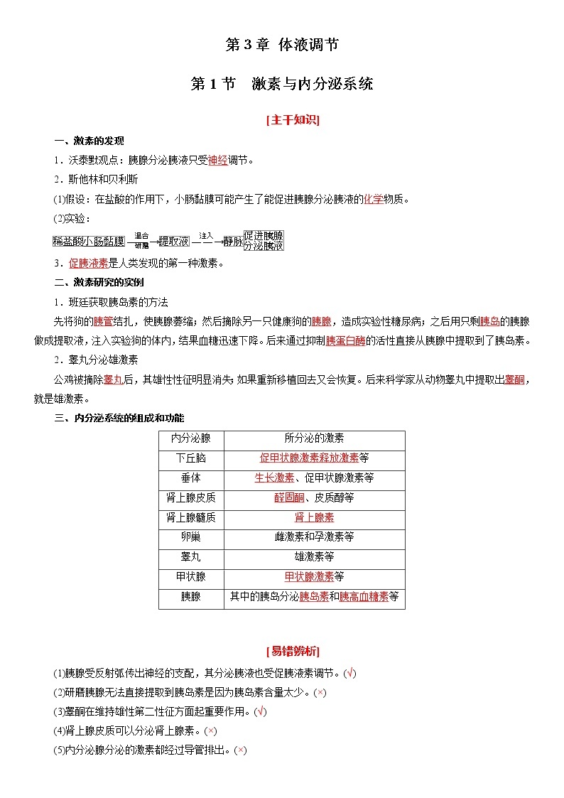 第3章 体液调节（考点串讲）-2022-2023学年高二生物上学期期中期末考点大串讲01