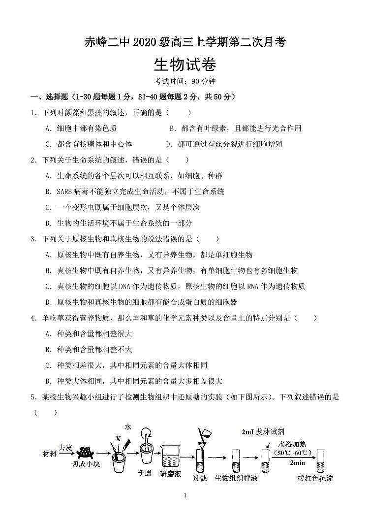2023赤峰二中高三上学期10月第二次月考生物试题PDF版无答案01