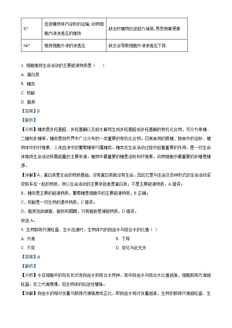 2022淮安淮安区高二上学期期中生物试题Word含解析第2页