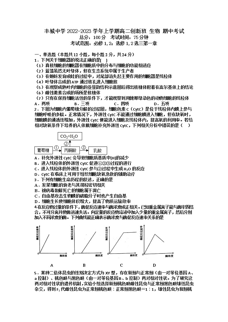 江西省丰城中学2022-2023学年上学期高二创新班期中考试生物试卷无答案第1页