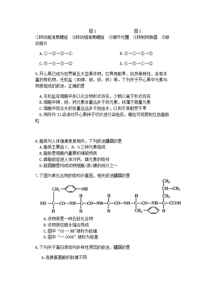 2022连云港东海县高一上学期期中考试生物试题含答案02