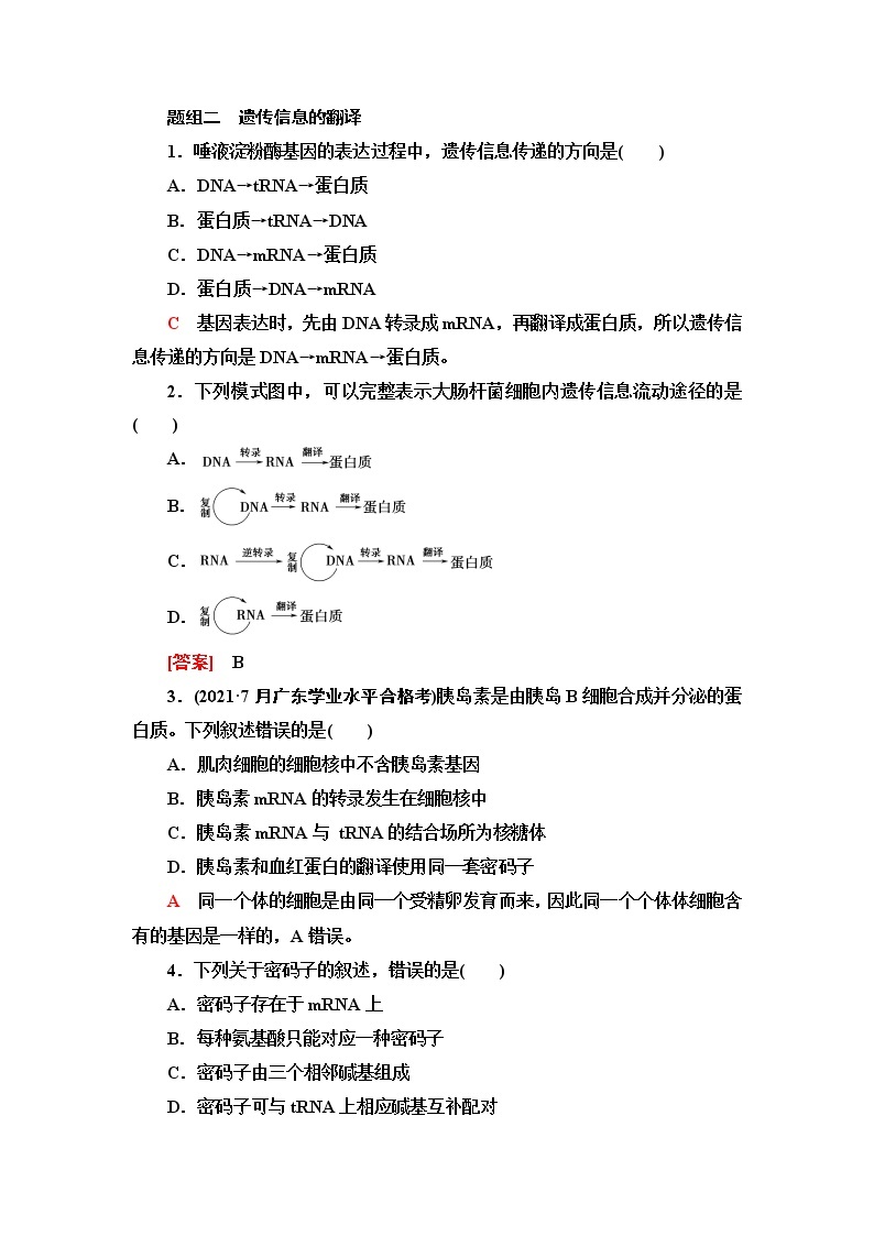 普通高中生物学业水平合格性考试考点过关练11基因的表达含答案02