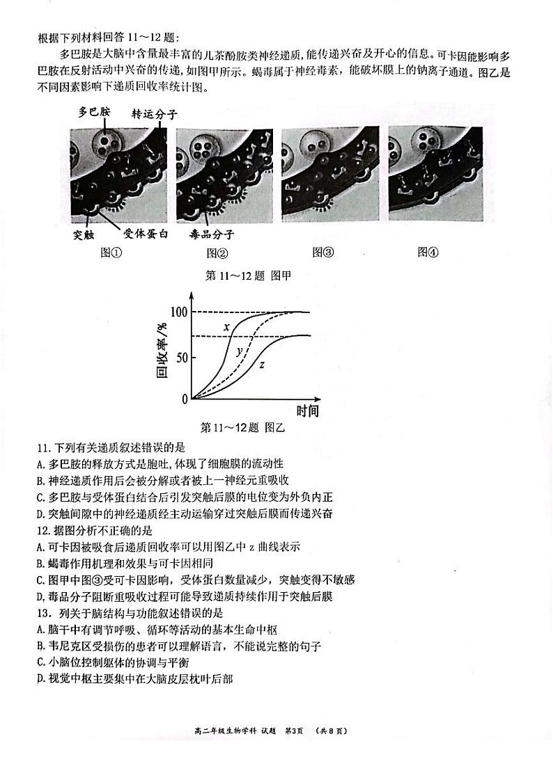 2023温州环大罗山联盟高二上学期期中联考试题生物PDF版含答案第3页