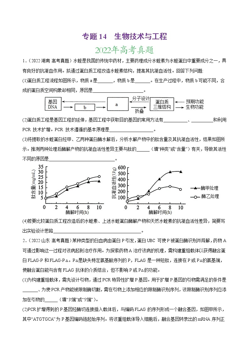 【三年高考真题】最新三年生物高考真题分项汇编——专题14《生物技术与工程》（2023新高考地区专用）01