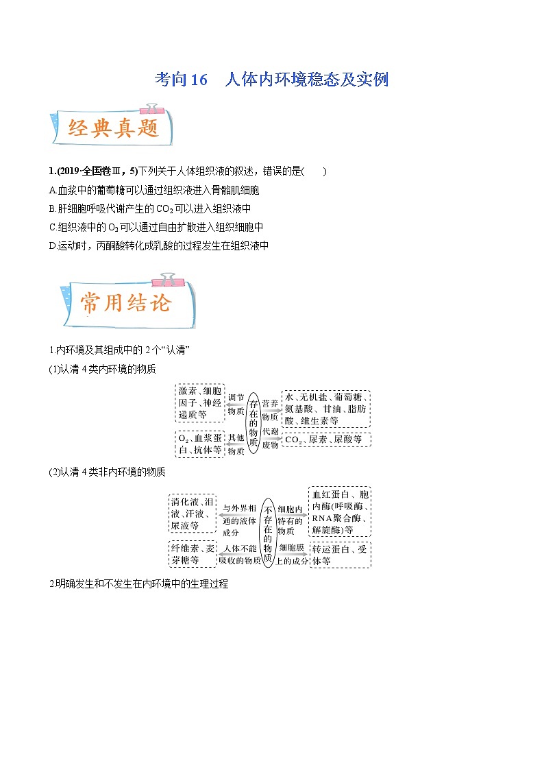 【高考考点专题复习】高考生物考点专题复习——考向16《人体内环境稳态及实例》全能卷(全国通用)(原卷版)第1页