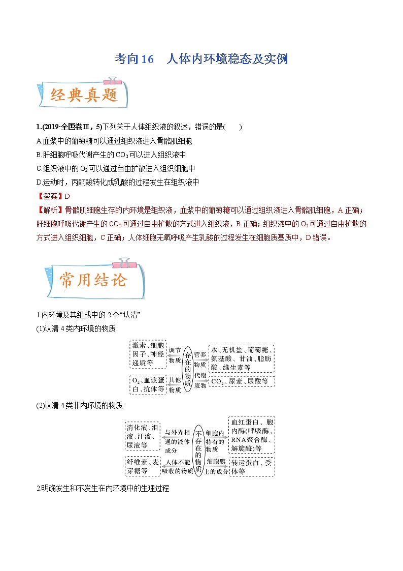 【高考考点专题复习】高考生物考点专题复习——考向16《人体内环境稳态及实例》全能卷(全国通用)(解析版)第1页
