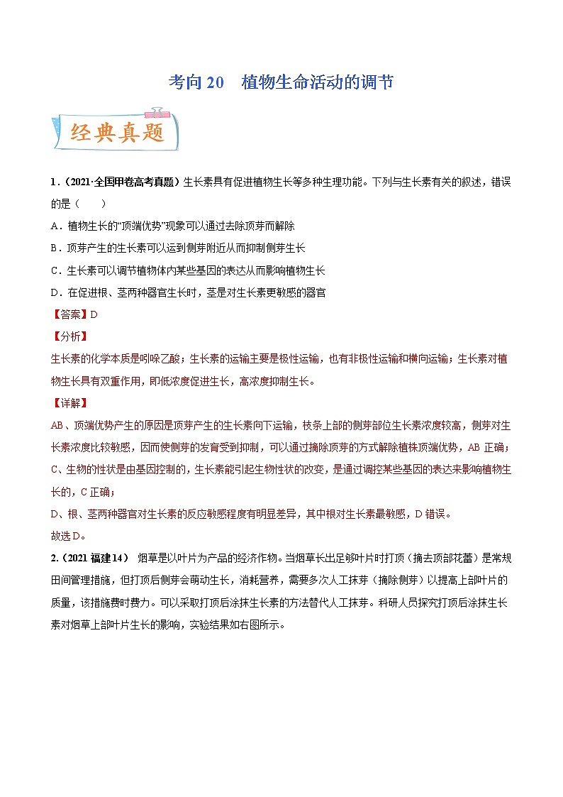 【高考考点专题复习】高考生物考点专题复习——考向20《植物生命活动的调节》全能卷(全国通用)(解析版)第1页
