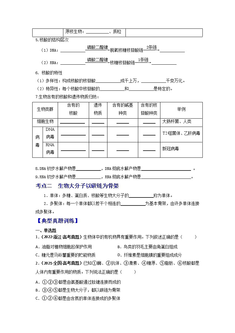 【高考精细化复习】生物(必修1)一轮复习 第7讲《核酸是遗传信息的携带者》讲义(原卷版)(全国通用)第2页