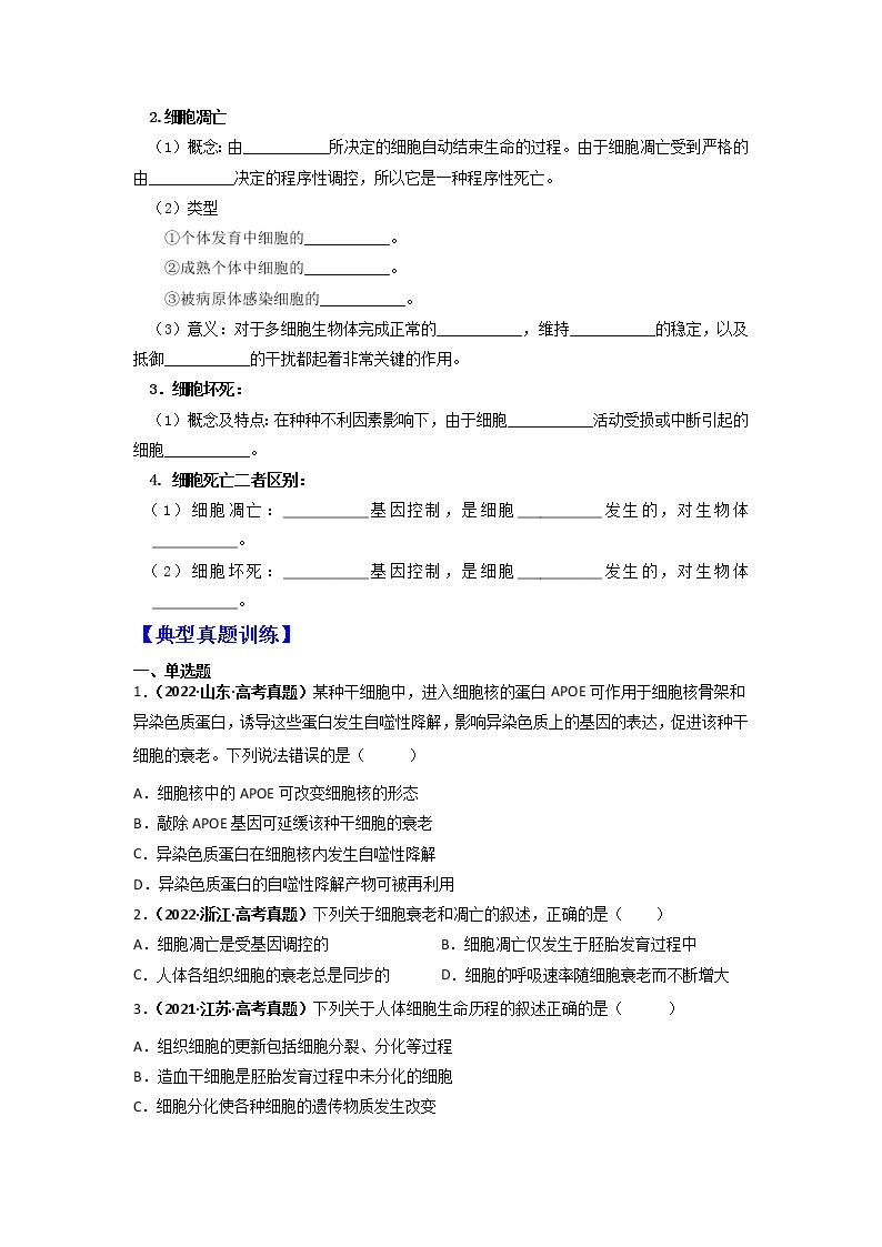 【高考精细化复习】高考生物（必修1）一轮复习-第19讲《细胞的衰老和死亡》讲义（全国通用）02