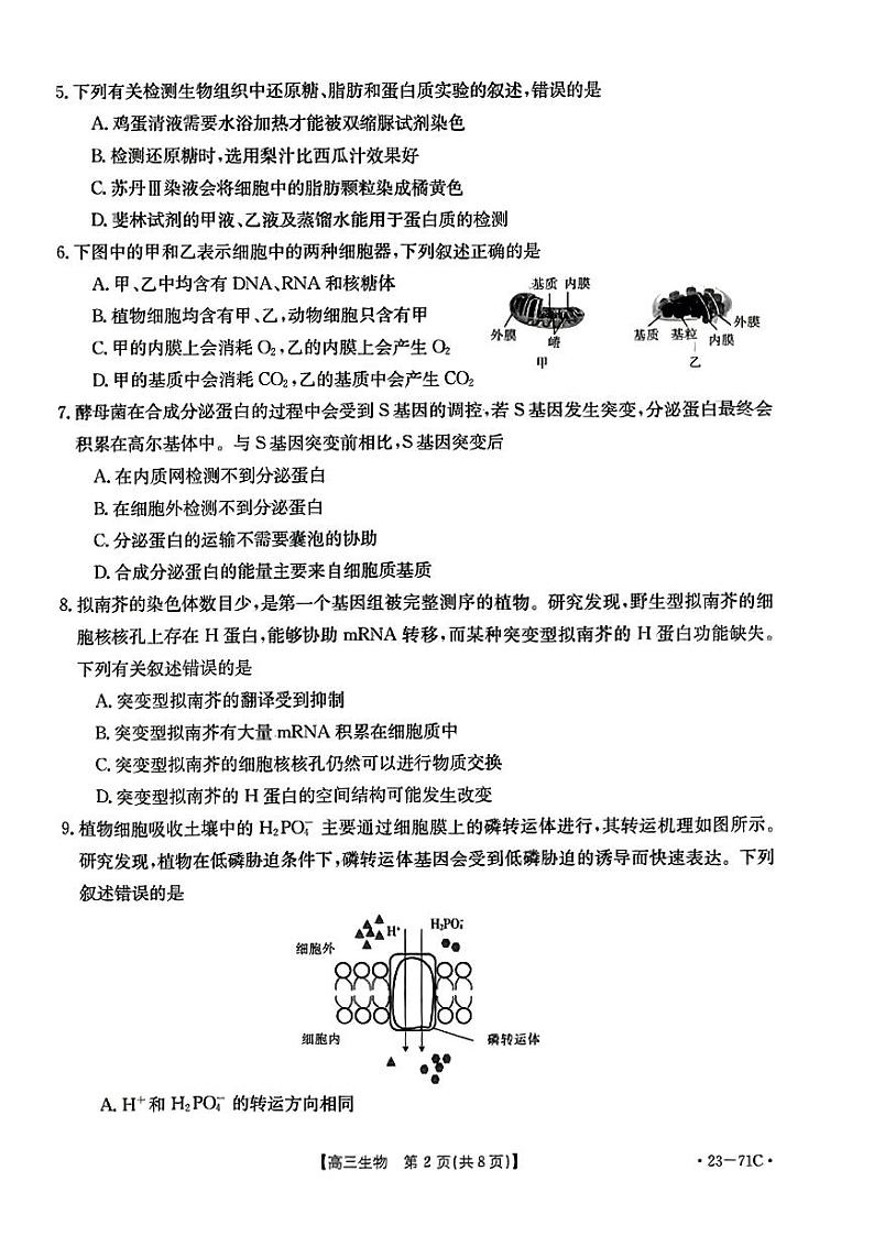 2023葫芦岛协作校高三上学期第一次月考生物试题扫描版含答案第2页