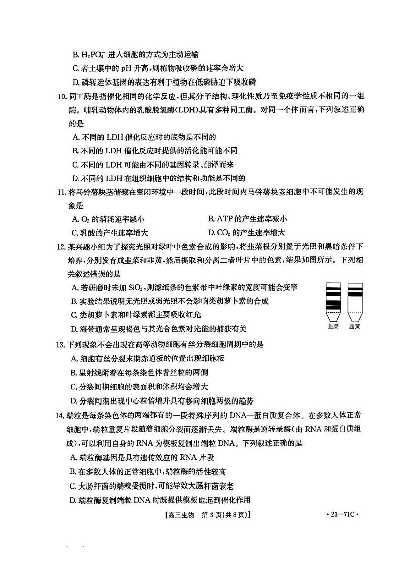 2023葫芦岛协作校高三上学期第一次月考生物试题扫描版含答案第3页