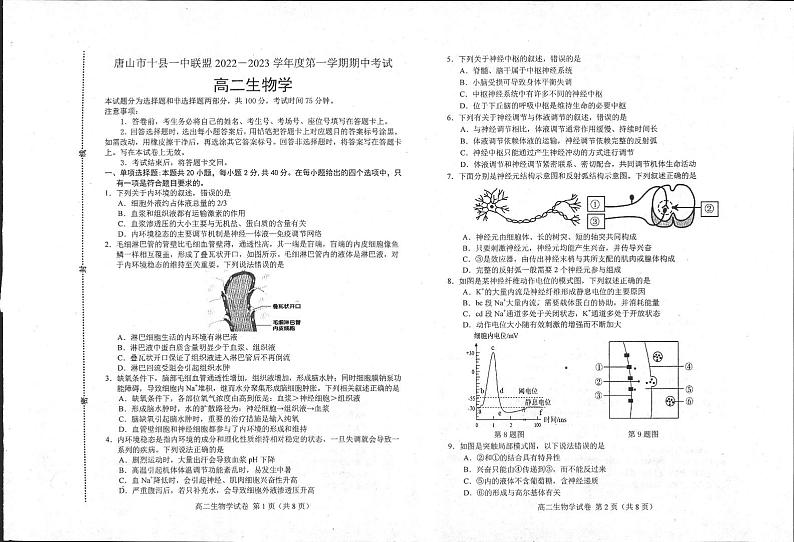 2023唐山十县一中高二上学期11月期中考试生物PDF版含答案01
