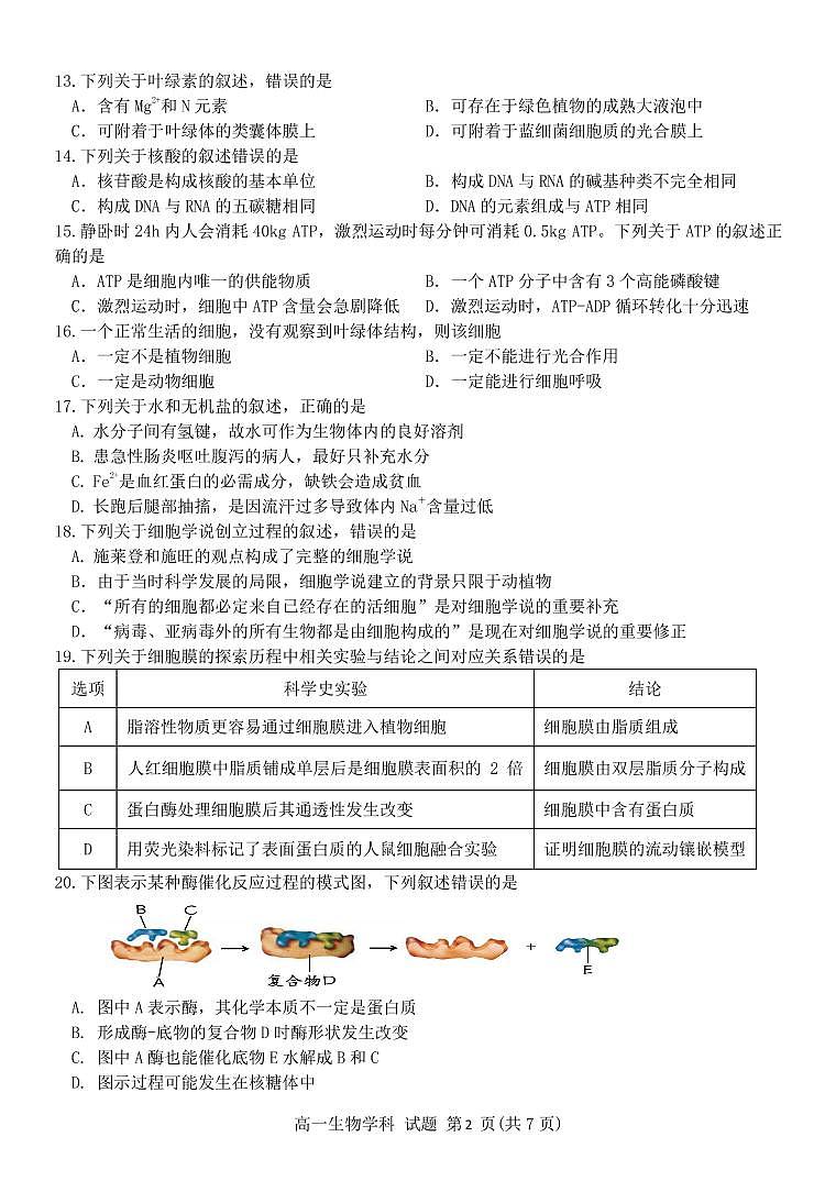 2022-2023学年浙江省衢温“5+1”联盟高一上学期期中联考试题 生物 PDF版第2页