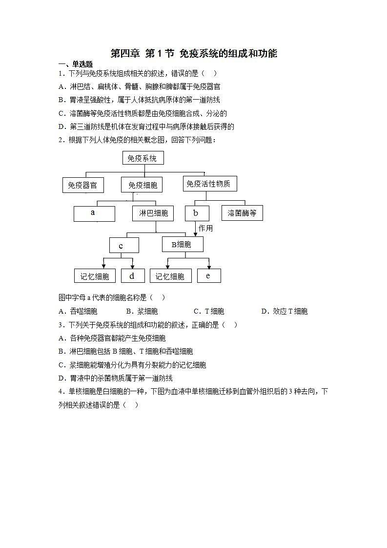 4.1 免疫系统的组成和功能(练习题)第1页