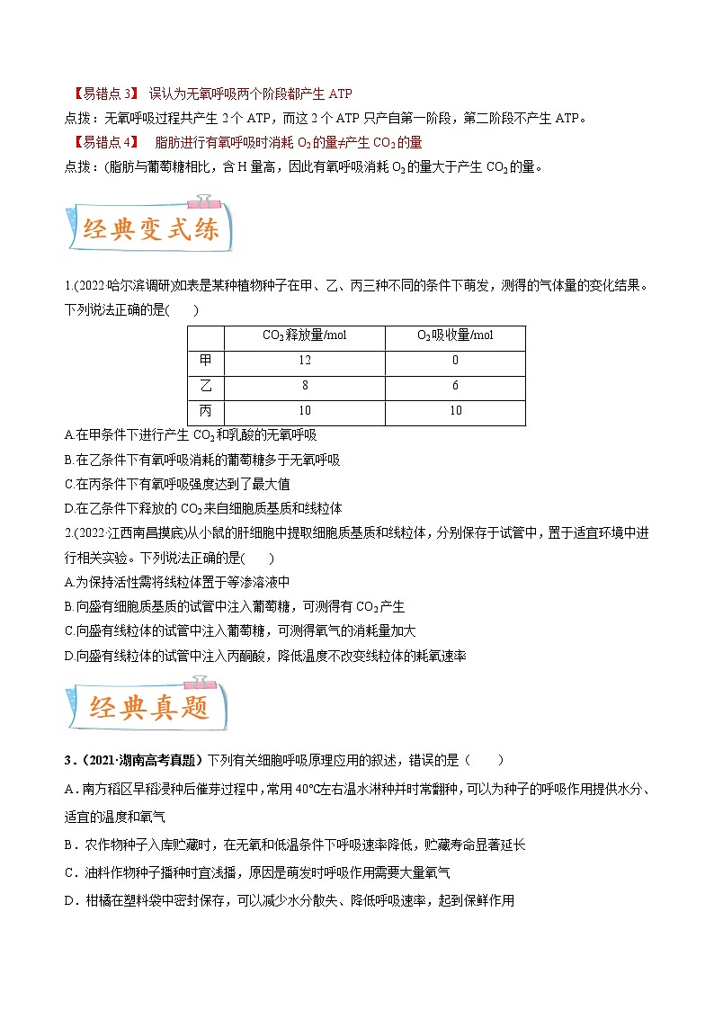 【备战2023高考】生物专题讲与练——考向05《细胞呼吸》全能练(含解析)(全国通用)03