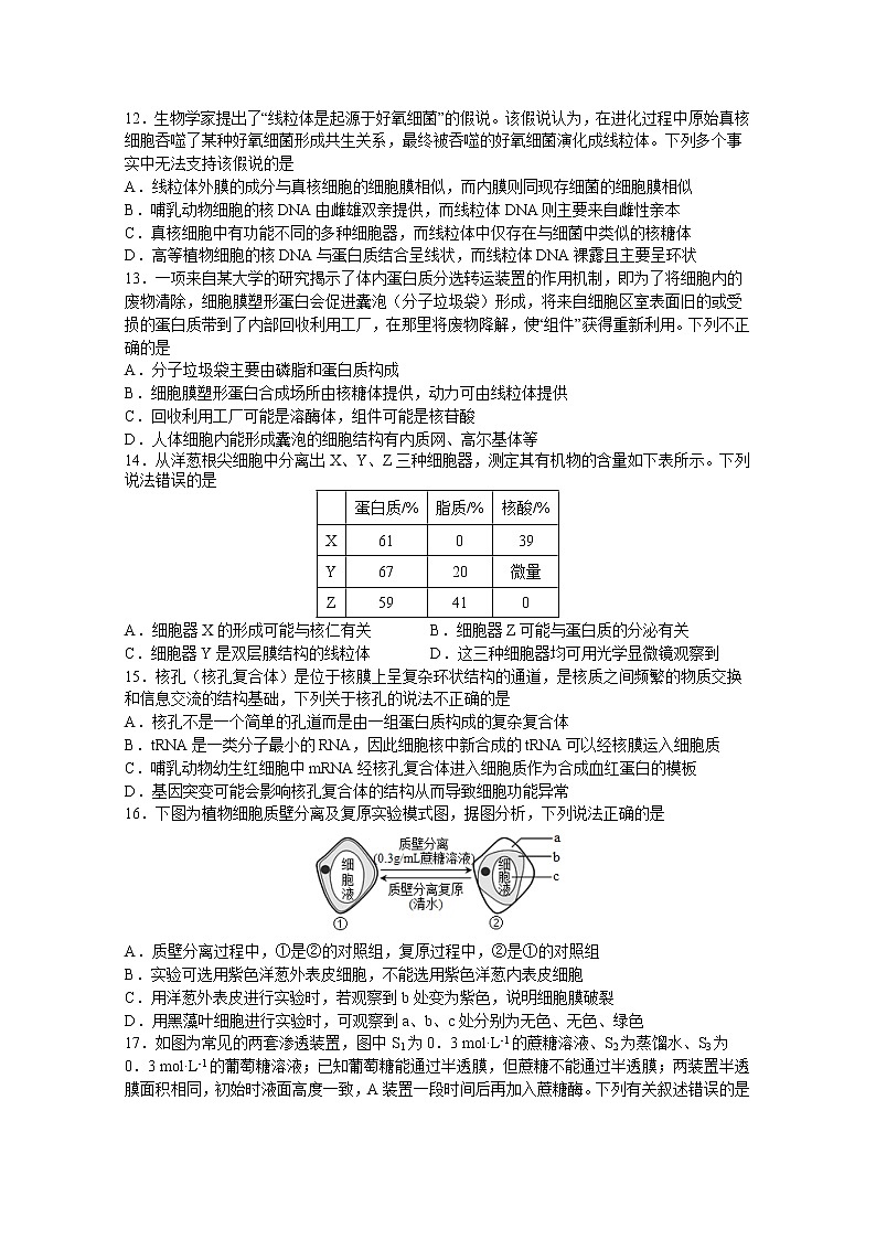 甘肃省兰州第一中学2022-2023学年高三上学期期中考试生物试题(Word版附答案)第3页