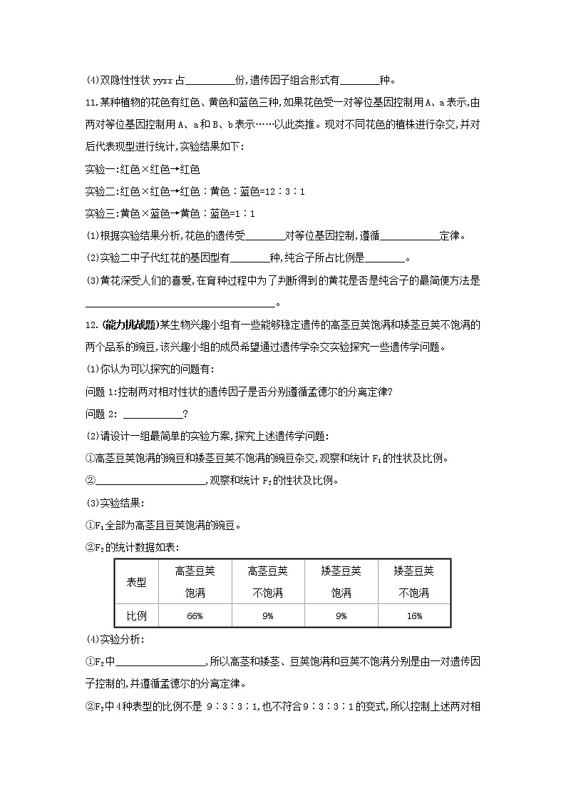 新教材高中生物暑假作业第2天孟德尔的豌豆杂交实验二含解析03