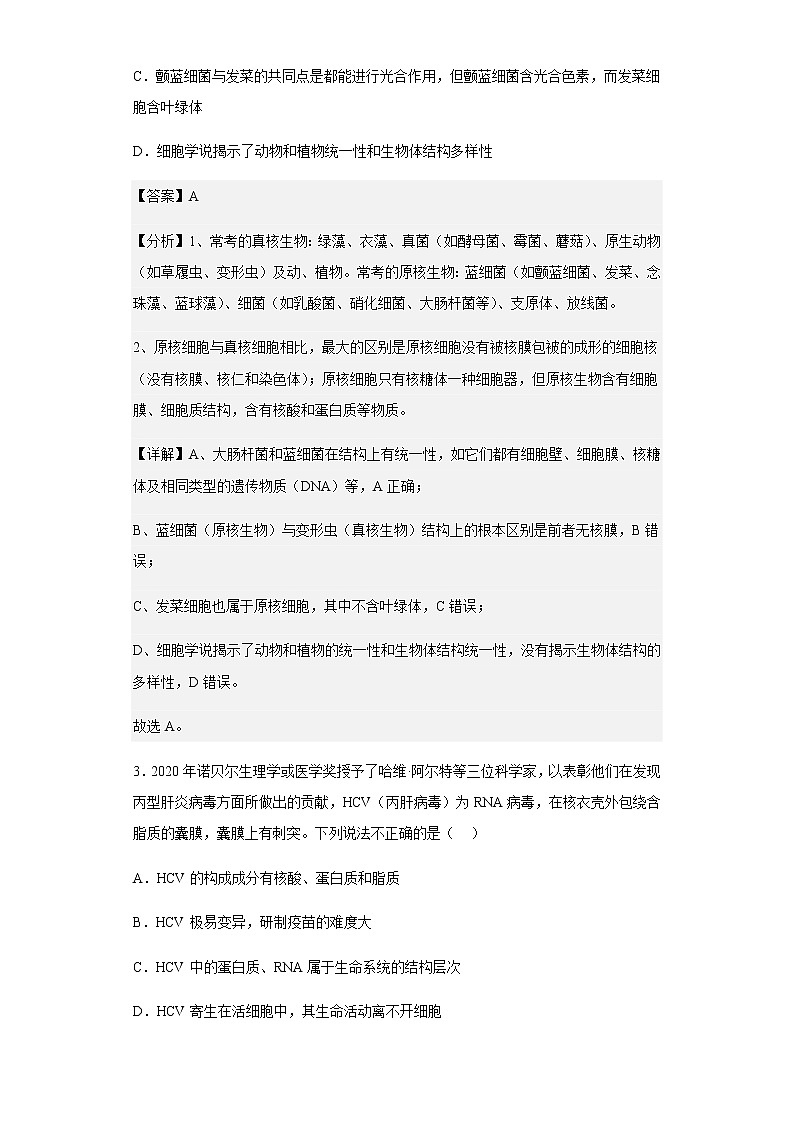 2022-2023学年湖北省荆州市沙市中学高一上学期第二次月考生物试题含解析第2页
