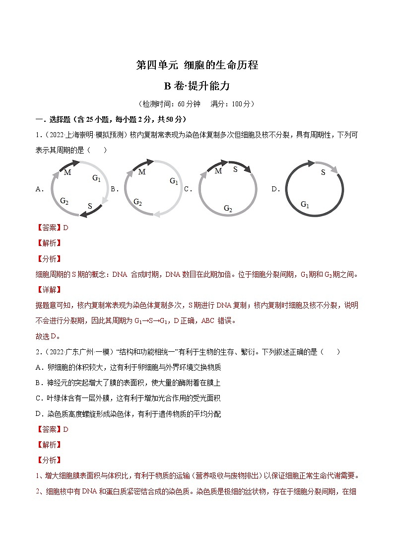 【备战2023高考】生物总复习——第四单元《细胞的生命历程》检测卷(B卷·提升能力)(解析版)第1页