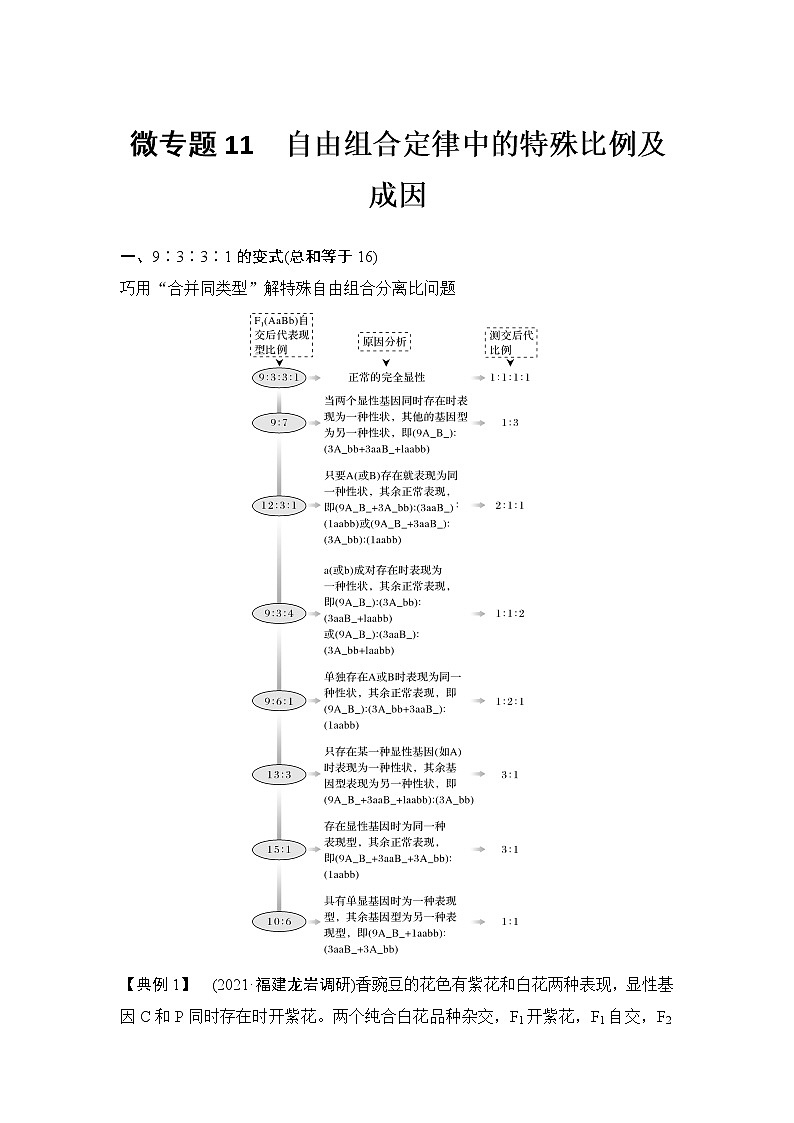 高考生物微专题(通用版)微专题11 自由组合定律中的特殊比例及成因第1页