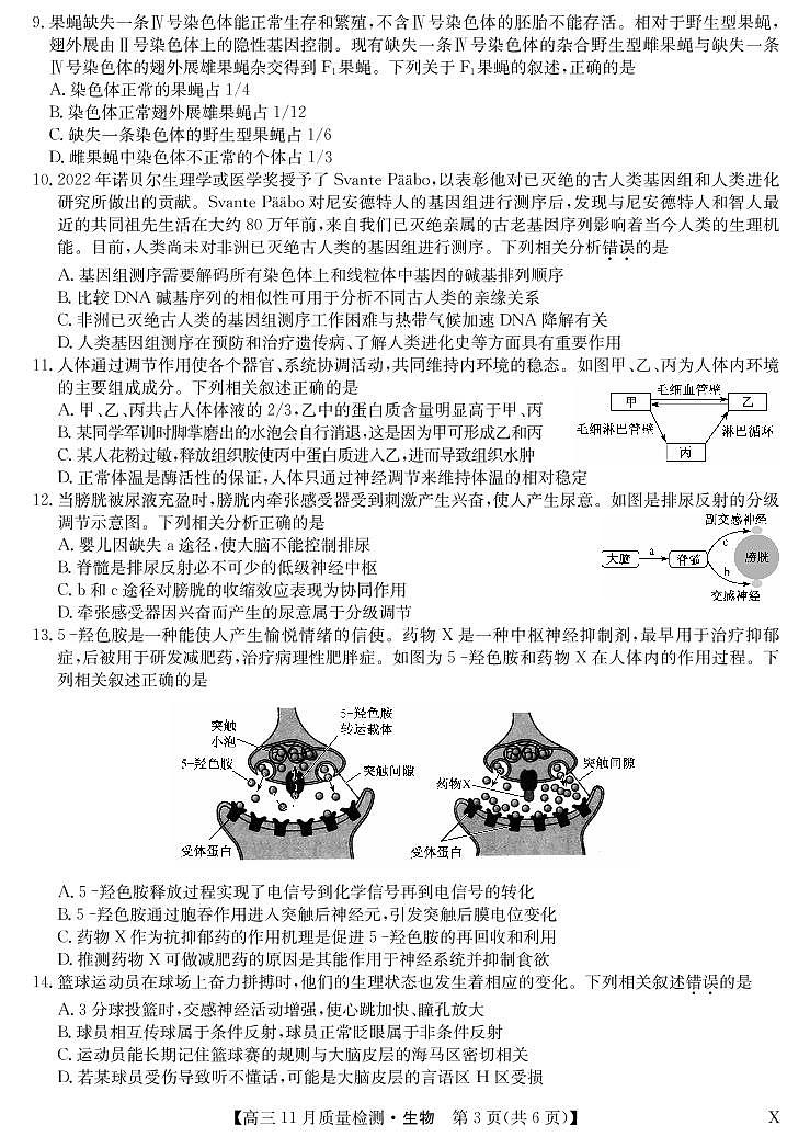 安徽省九师联盟2022-2023学年高三上学期第二次模拟考试生物试题及答案03