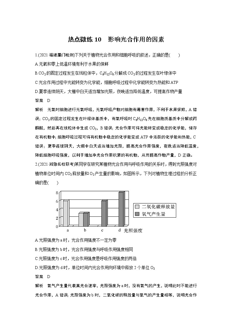 高中生物热点微练10 二轮专题影响光合作用的因素第1页