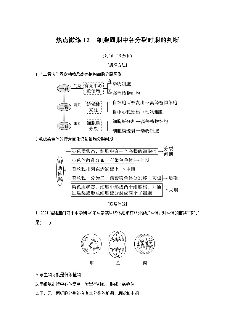高中生物热点微练12 二轮专题细胞周期中各分裂时期的判断01