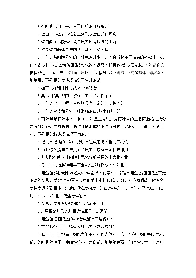 河南省豫北名校大联考2022-2023学年高三生物上学期阶段性测试(二)试卷(Word版附答案)第2页
