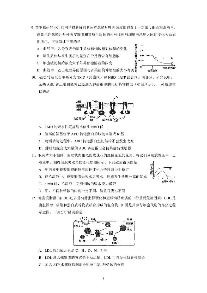 河北省衡水中学2022-2023学年高三上学期一调考试 生物试题(含答案)03
