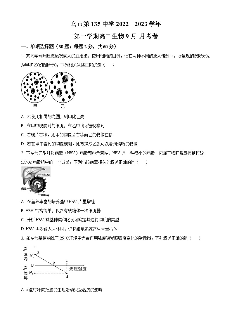 新疆乌鲁木齐市第135中学2022-2023学年高三9月月考生物试题无答案第1页