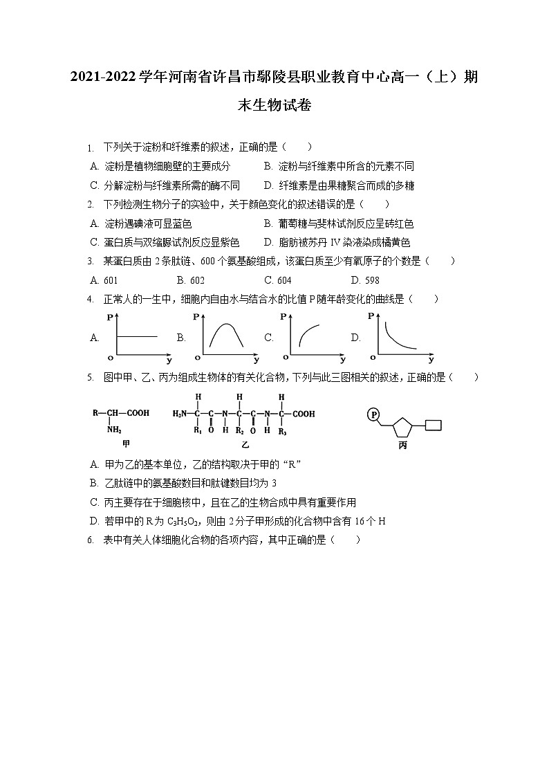 2021-2022学年河南省许昌市鄢陵县职业教育中心高一(上)期末生物试卷(含答案解析)第1页