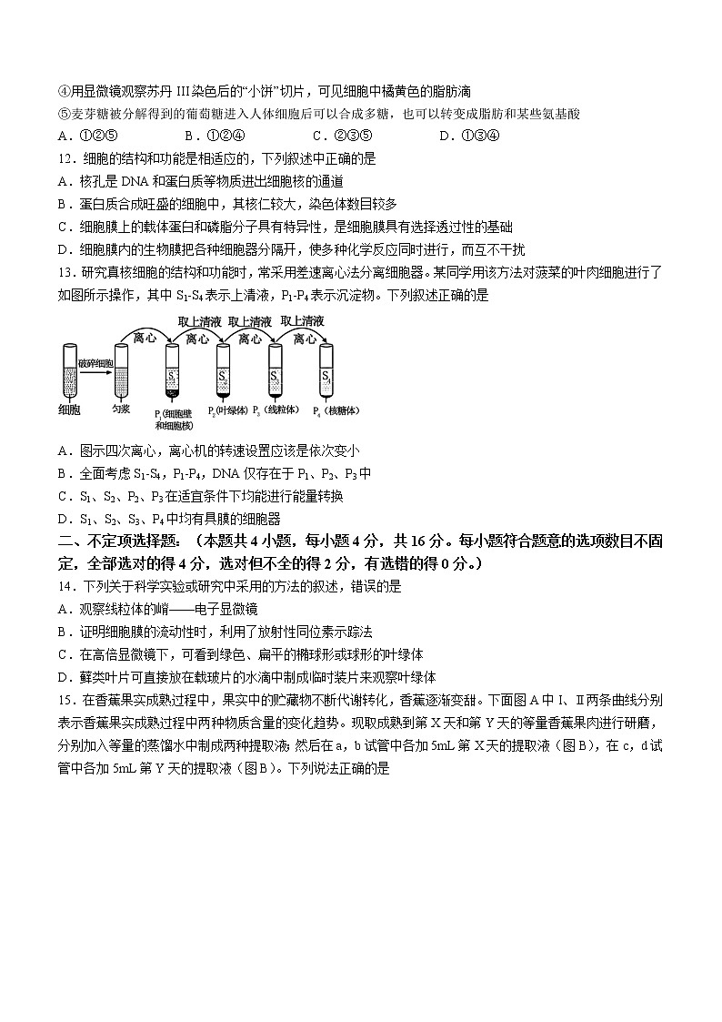 2023常德一中高一上学期期中生物试题含答案第3页