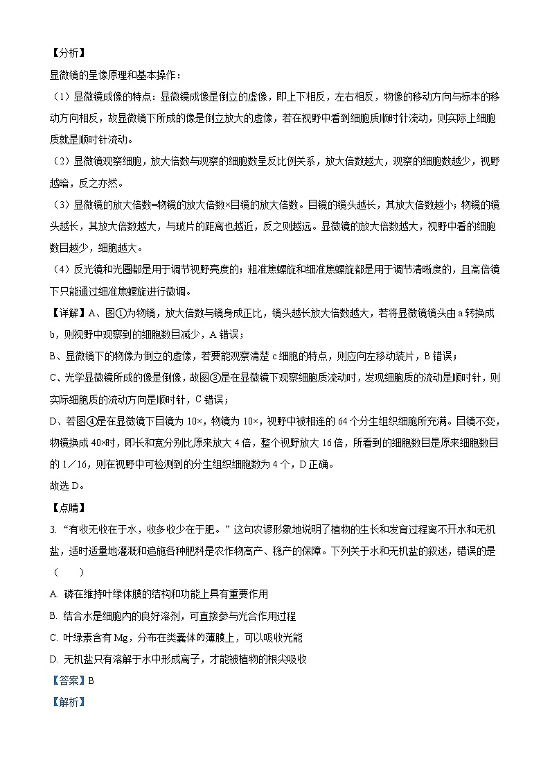 湖南师范大学附中2021-2022学年高一上学期期末生物试题含解析第2页